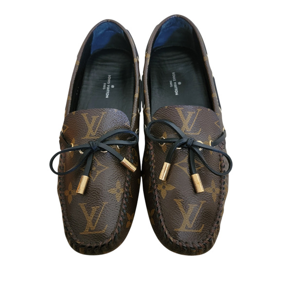 Louis Vuitton Loafers Driver Moccasin Brown Monogram LV Logo Women Tassel 6 36 - Picture 1 of 13